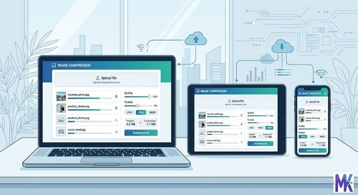 Bulk image compression tool working on desktop mobile and tablet devices