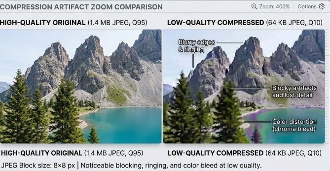 Image compression artifacts example blurry vs sharp