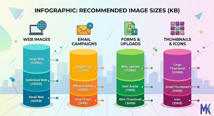 Image compression target sizes chart for web email and forms