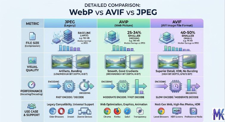 best image formats for web performance WebP vs AVIF vs JPEG comparison