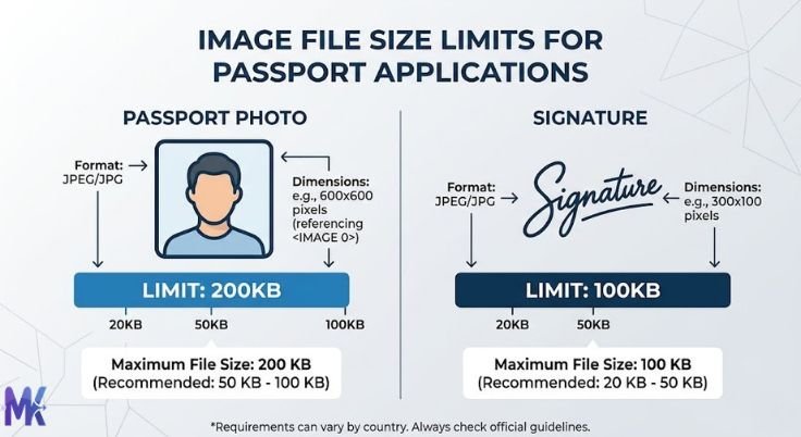 government form image size limits chart for photo and signature