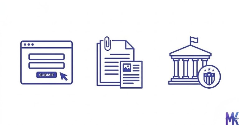 online application forms and document upload systems illustration