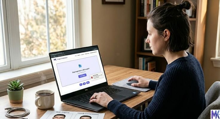 reduce passport photo size online using laptop tool