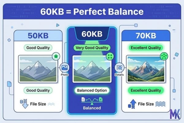 50KB vs 60KB vs 70KB image quality comparison chart