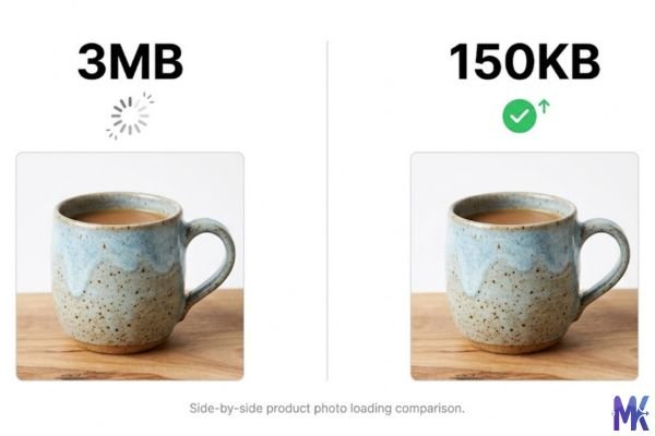 Comparison between 3MB and 150KB product image showing similar quality but faster load speed
