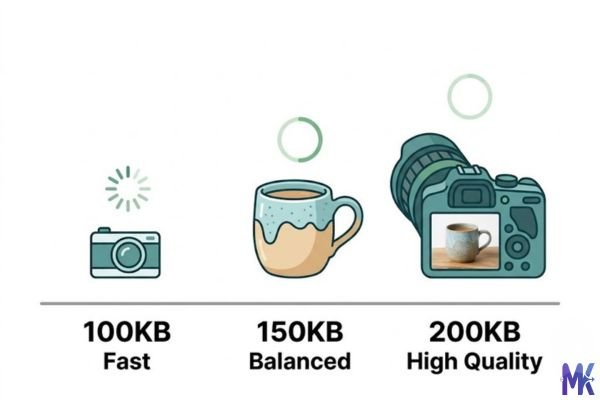 Comparison chart of image sizes showing speed vs quality balance at 150KB