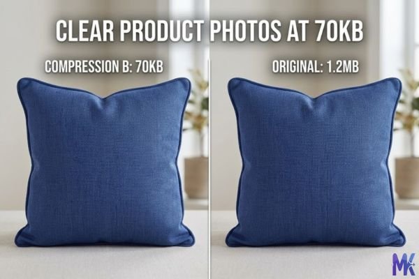 product image quality at 70KB compression mobile friendly